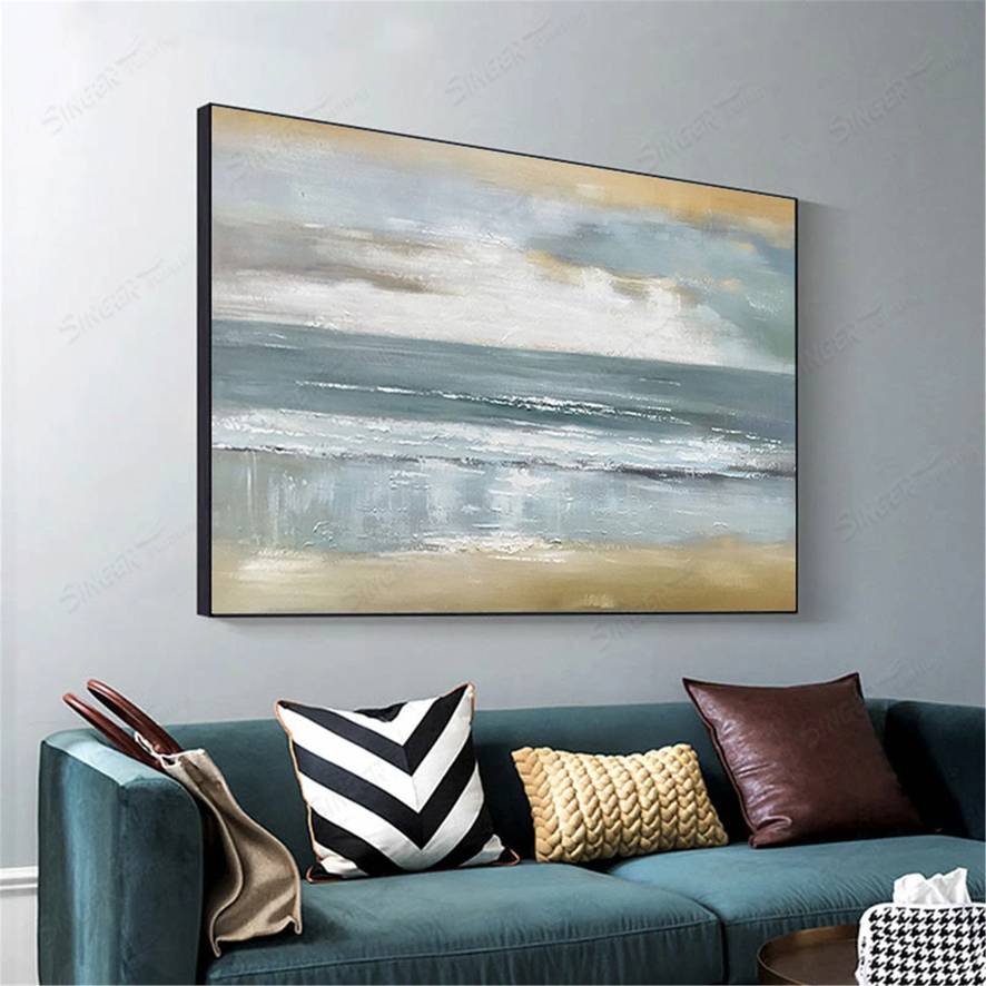 Room Handmade Hallway Coastal Gray Abstract Canvas Artwork 67H0G
